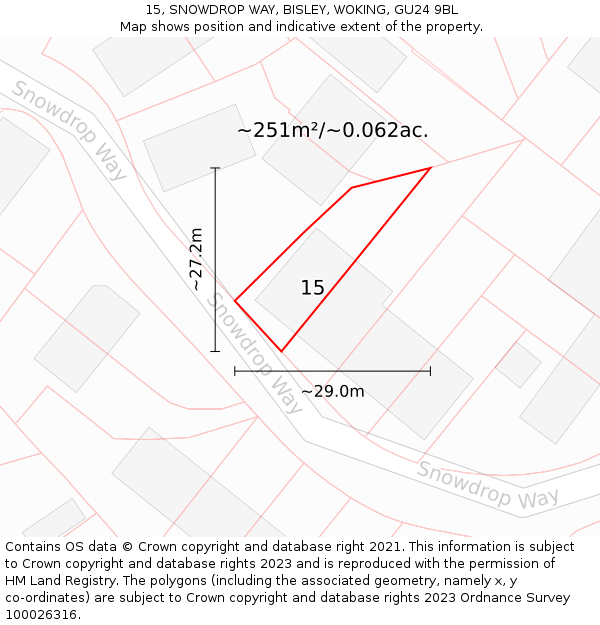 15, SNOWDROP WAY, BISLEY, WOKING, GU24 9BL: Plot and title map