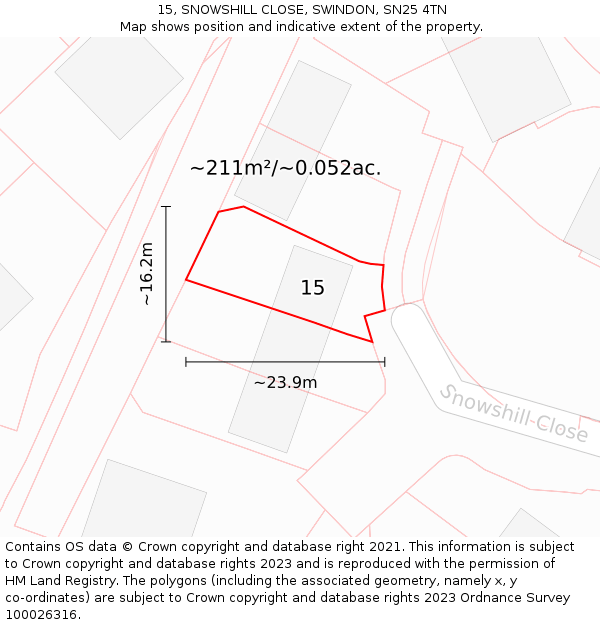 15, SNOWSHILL CLOSE, SWINDON, SN25 4TN: Plot and title map