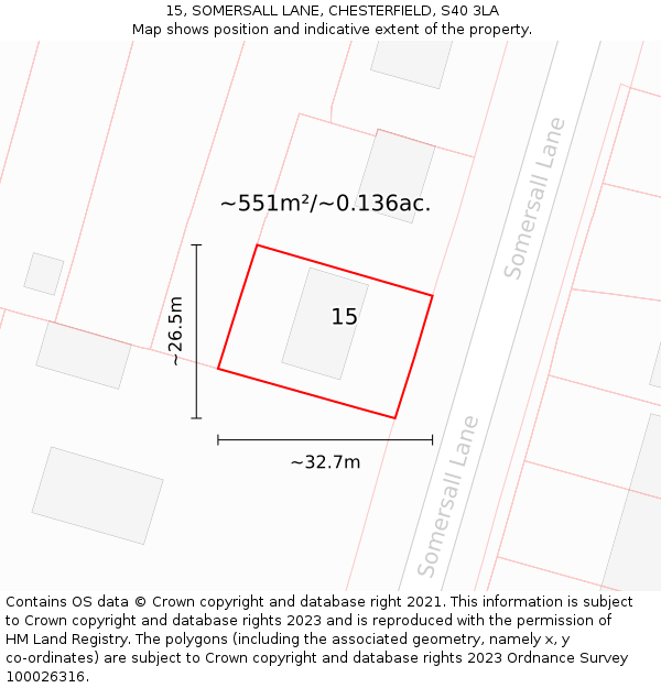 15, SOMERSALL LANE, CHESTERFIELD, S40 3LA: Plot and title map