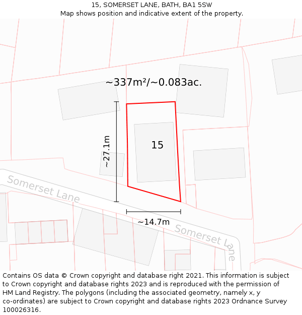 15, SOMERSET LANE, BATH, BA1 5SW: Plot and title map