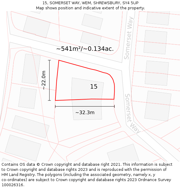 15, SOMERSET WAY, WEM, SHREWSBURY, SY4 5UP: Plot and title map