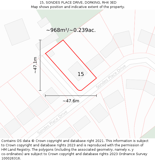 15, SONDES PLACE DRIVE, DORKING, RH4 3ED: Plot and title map