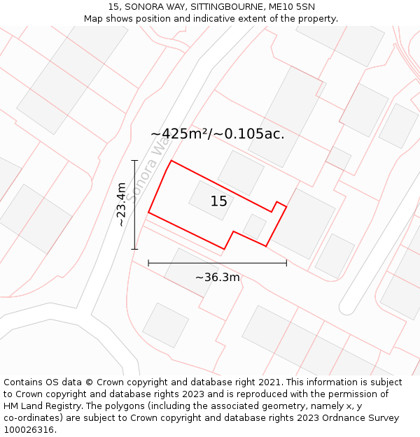 15, SONORA WAY, SITTINGBOURNE, ME10 5SN: Plot and title map