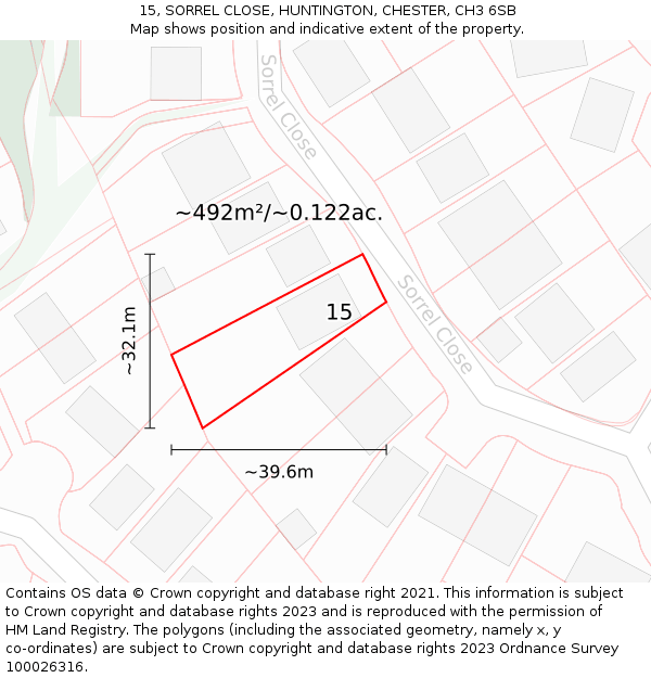 15, SORREL CLOSE, HUNTINGTON, CHESTER, CH3 6SB: Plot and title map