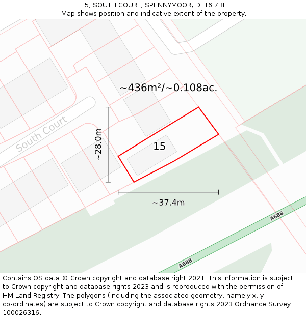 15, SOUTH COURT, SPENNYMOOR, DL16 7BL: Plot and title map