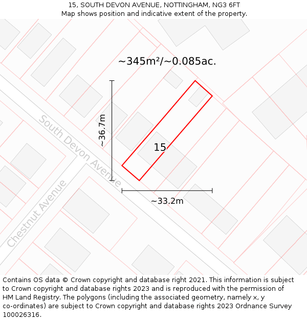 15, SOUTH DEVON AVENUE, NOTTINGHAM, NG3 6FT: Plot and title map