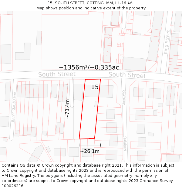 15, SOUTH STREET, COTTINGHAM, HU16 4AH: Plot and title map