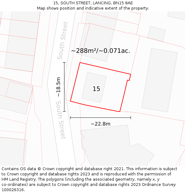 15, SOUTH STREET, LANCING, BN15 8AE: Plot and title map