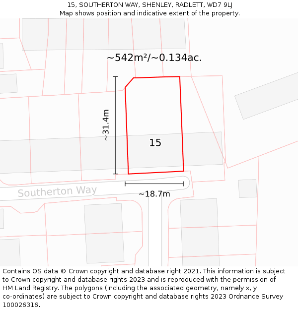15, SOUTHERTON WAY, SHENLEY, RADLETT, WD7 9LJ: Plot and title map