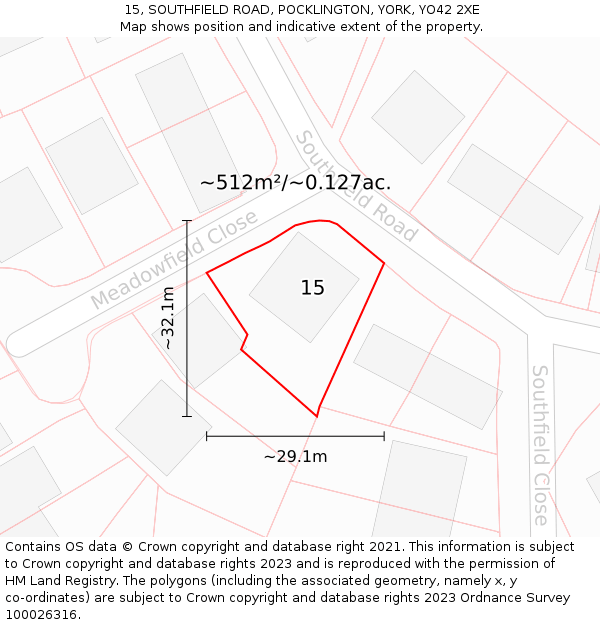 15, SOUTHFIELD ROAD, POCKLINGTON, YORK, YO42 2XE: Plot and title map