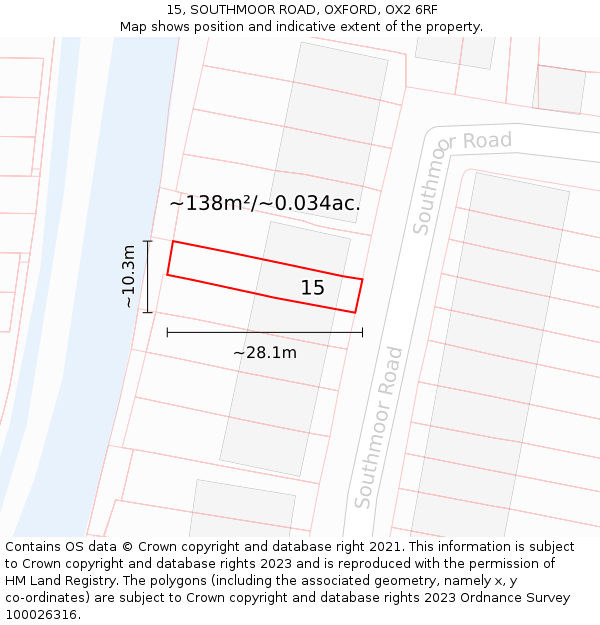 15, SOUTHMOOR ROAD, OXFORD, OX2 6RF: Plot and title map