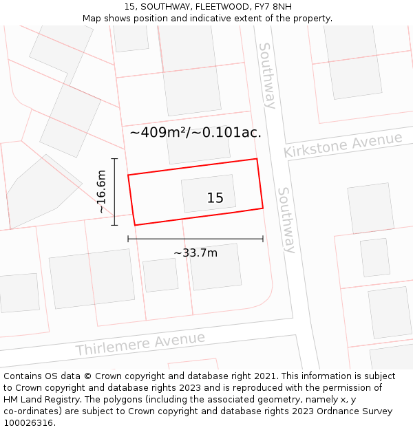 15, SOUTHWAY, FLEETWOOD, FY7 8NH: Plot and title map