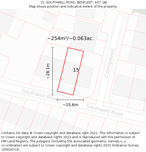 15, SOUTHWELL ROAD, BENFLEET, SS7 1JB: Plot and title map