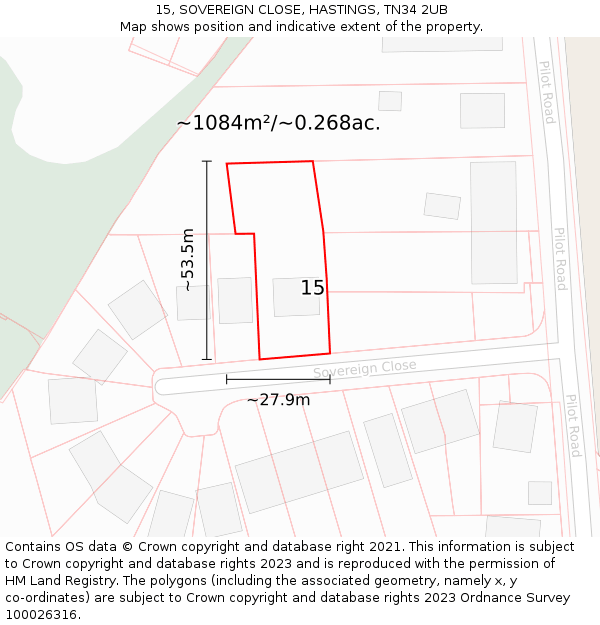 15, SOVEREIGN CLOSE, HASTINGS, TN34 2UB: Plot and title map