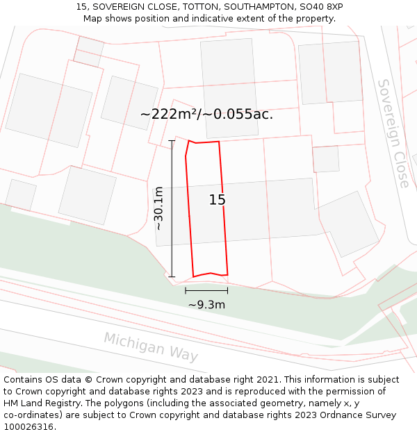 15, SOVEREIGN CLOSE, TOTTON, SOUTHAMPTON, SO40 8XP: Plot and title map