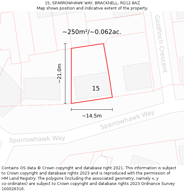 15, SPARROWHAWK WAY, BRACKNELL, RG12 8AZ: Plot and title map