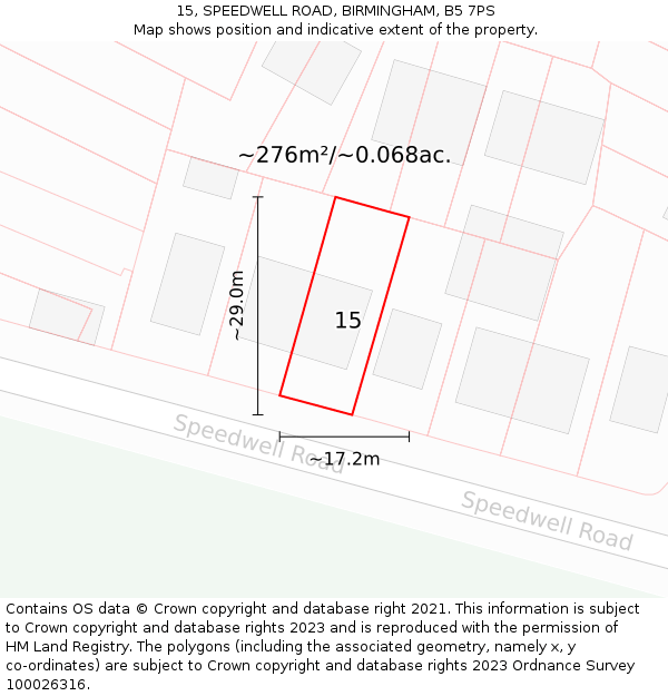 15, SPEEDWELL ROAD, BIRMINGHAM, B5 7PS: Plot and title map