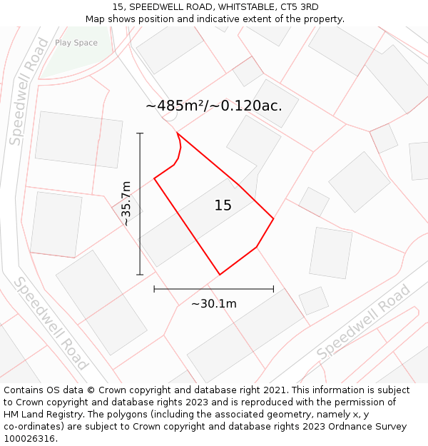 15, SPEEDWELL ROAD, WHITSTABLE, CT5 3RD: Plot and title map