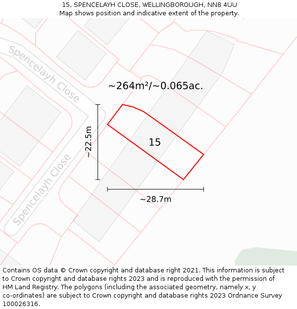 15, SPENCELAYH CLOSE, WELLINGBOROUGH, NN8 4UU: Plot and title map