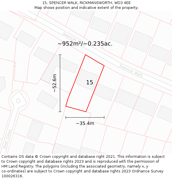 15, SPENCER WALK, RICKMANSWORTH, WD3 4EE: Plot and title map