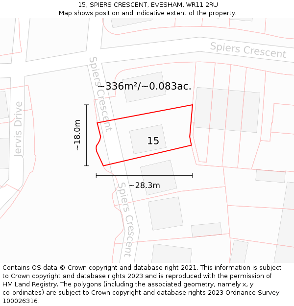 15, SPIERS CRESCENT, EVESHAM, WR11 2RU: Plot and title map