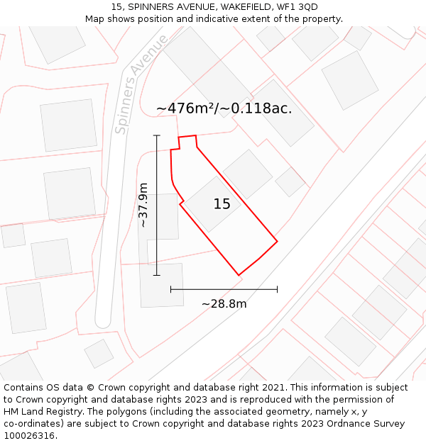 15, SPINNERS AVENUE, WAKEFIELD, WF1 3QD: Plot and title map