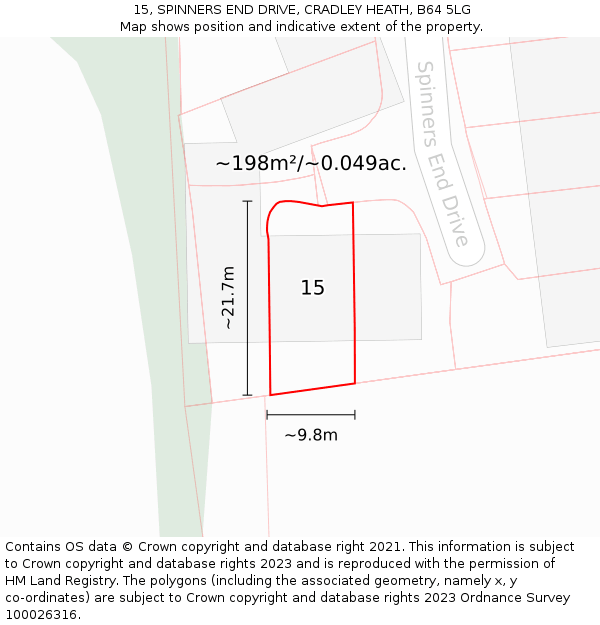 15, SPINNERS END DRIVE, CRADLEY HEATH, B64 5LG: Plot and title map