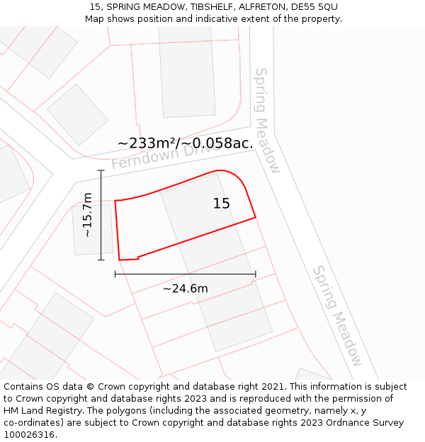 15, SPRING MEADOW, TIBSHELF, ALFRETON, DE55 5QU: Plot and title map