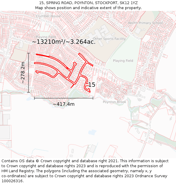 15, SPRING ROAD, POYNTON, STOCKPORT, SK12 1YZ: Plot and title map