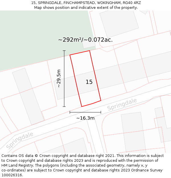 15, SPRINGDALE, FINCHAMPSTEAD, WOKINGHAM, RG40 4RZ: Plot and title map