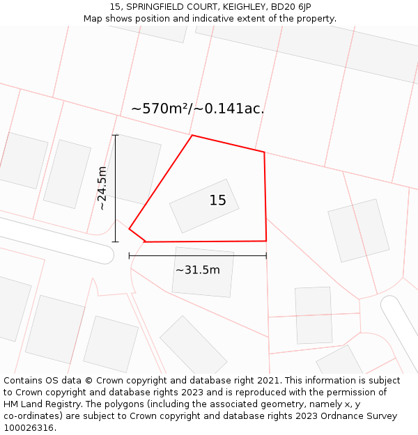 15, SPRINGFIELD COURT, KEIGHLEY, BD20 6JP: Plot and title map