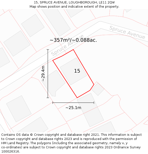 15, SPRUCE AVENUE, LOUGHBOROUGH, LE11 2QW: Plot and title map