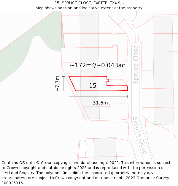 15, SPRUCE CLOSE, EXETER, EX4 9JU: Plot and title map