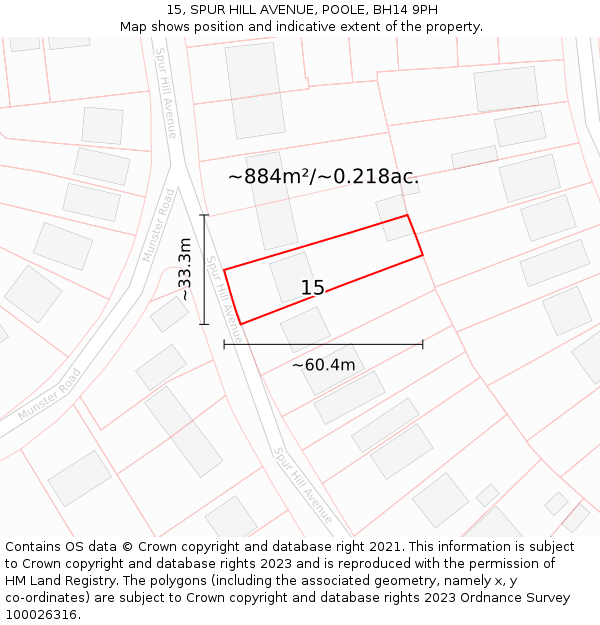 15, SPUR HILL AVENUE, POOLE, BH14 9PH: Plot and title map