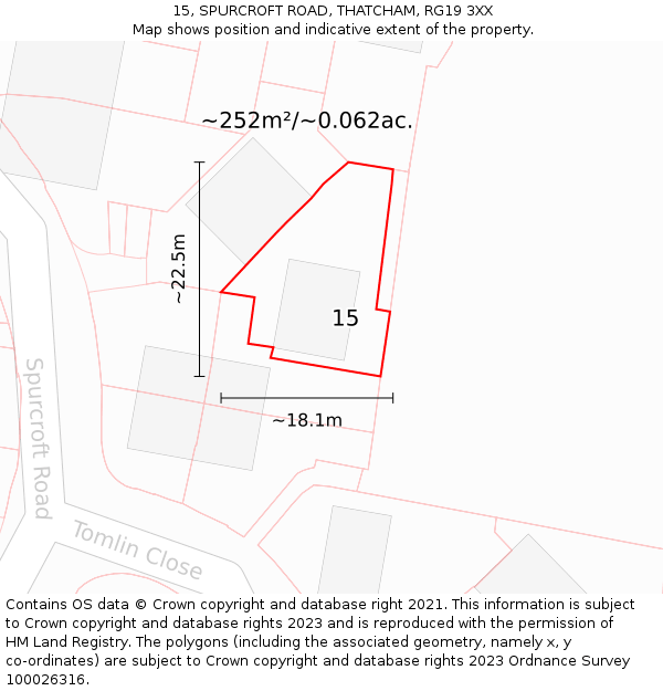 15, SPURCROFT ROAD, THATCHAM, RG19 3XX: Plot and title map