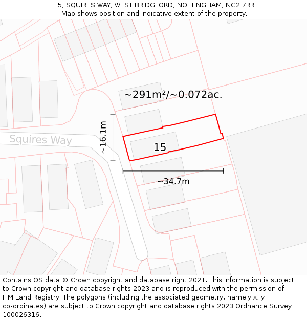 15, SQUIRES WAY, WEST BRIDGFORD, NOTTINGHAM, NG2 7RR: Plot and title map