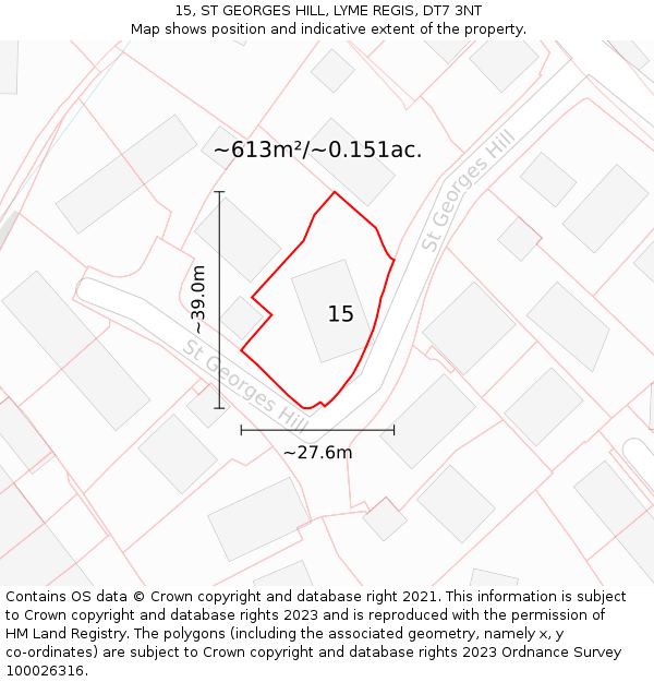 15, ST GEORGES HILL, LYME REGIS, DT7 3NT: Plot and title map