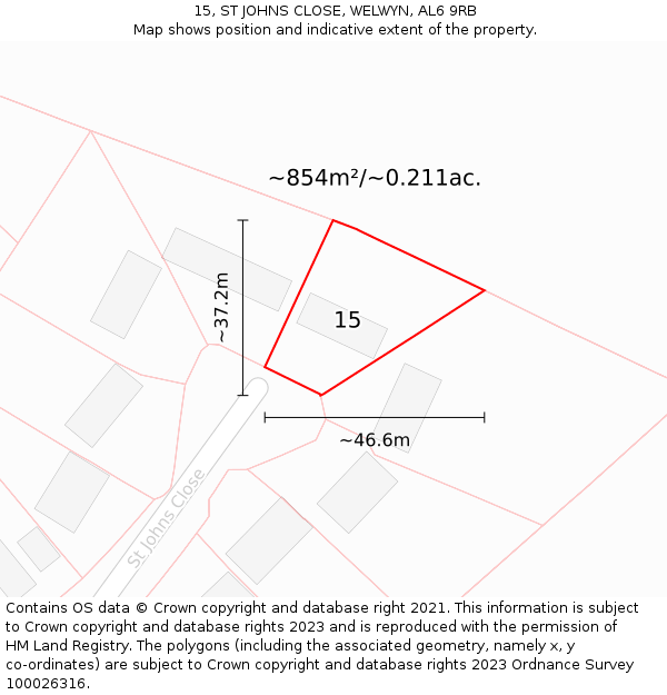 15, ST JOHNS CLOSE, WELWYN, AL6 9RB: Plot and title map