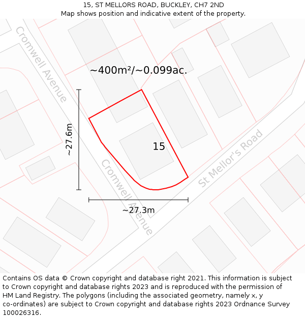 15, ST MELLORS ROAD, BUCKLEY, CH7 2ND: Plot and title map