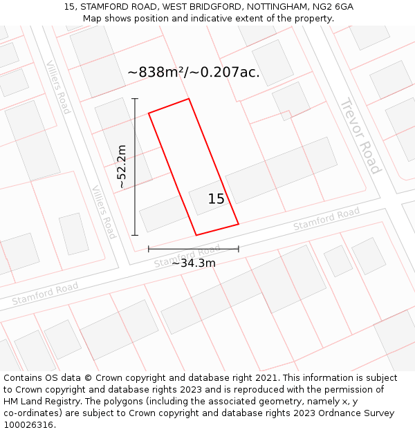 15, STAMFORD ROAD, WEST BRIDGFORD, NOTTINGHAM, NG2 6GA: Plot and title map