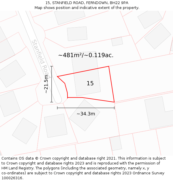 15, STANFIELD ROAD, FERNDOWN, BH22 9PA: Plot and title map