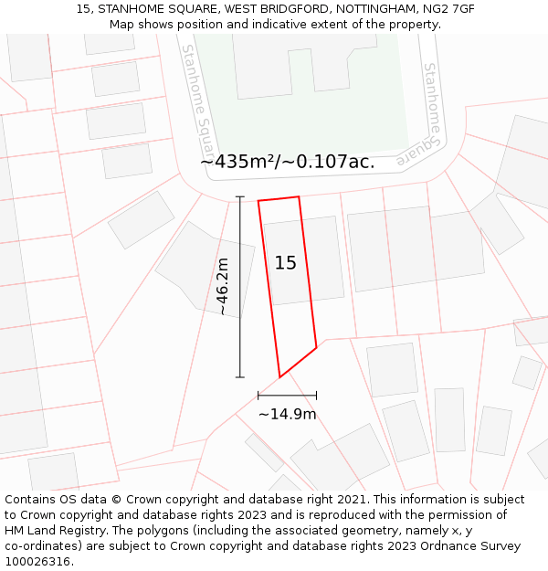 15, STANHOME SQUARE, WEST BRIDGFORD, NOTTINGHAM, NG2 7GF: Plot and title map