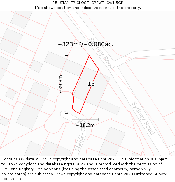 15, STANIER CLOSE, CREWE, CW1 5GP: Plot and title map