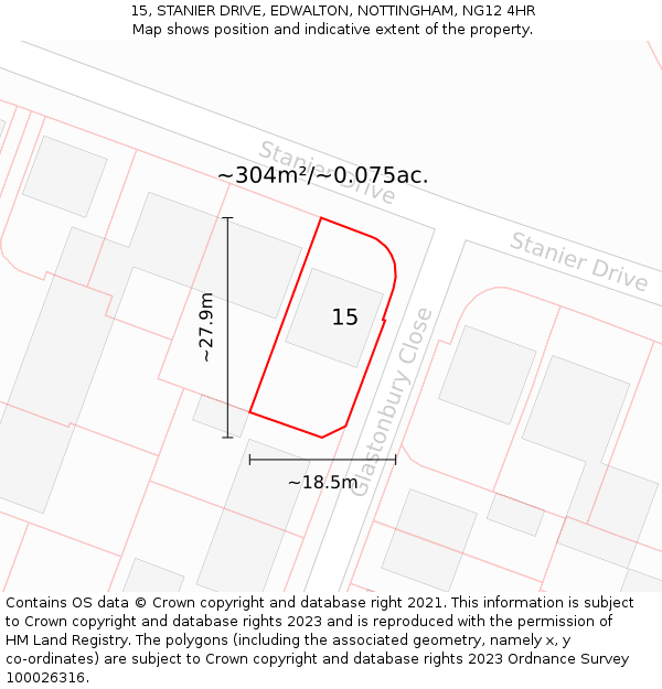 15, STANIER DRIVE, EDWALTON, NOTTINGHAM, NG12 4HR: Plot and title map