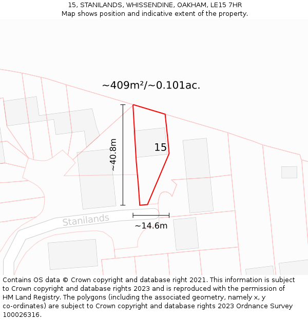 15, STANILANDS, WHISSENDINE, OAKHAM, LE15 7HR: Plot and title map