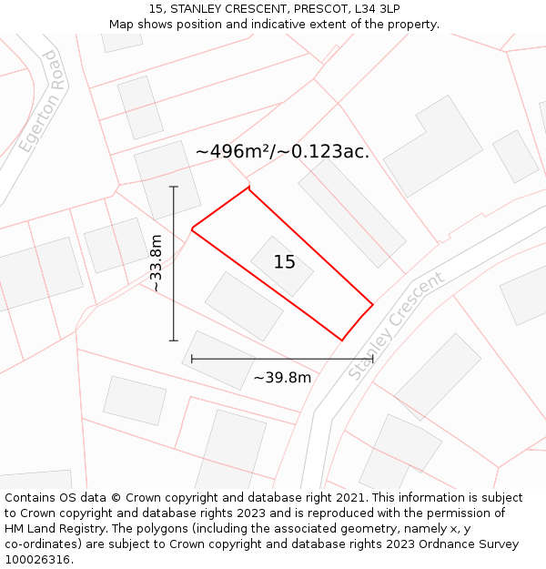 15, STANLEY CRESCENT, PRESCOT, L34 3LP: Plot and title map