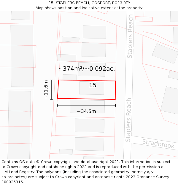 15, STAPLERS REACH, GOSPORT, PO13 0EY: Plot and title map