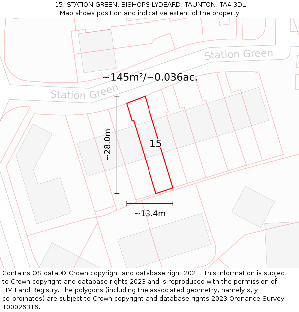 15, STATION GREEN, BISHOPS LYDEARD, TAUNTON, TA4 3DL: Plot and title map