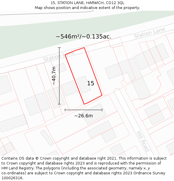 15, STATION LANE, HARWICH, CO12 3QL: Plot and title map