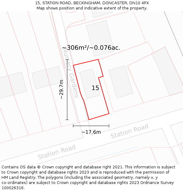 15, STATION ROAD, BECKINGHAM, DONCASTER, DN10 4PX: Plot and title map